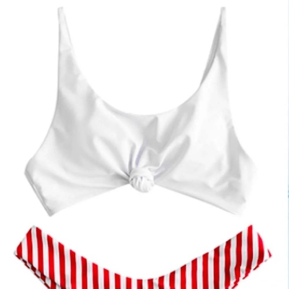 Zaful Red & White Striped Knot Front Bikini Set – Size Large (NWT)